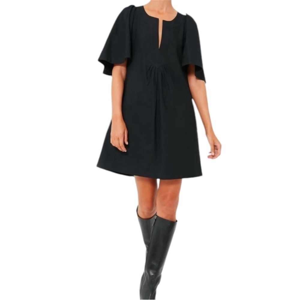 Tuckernuck Pompander Place Finley Flutter Sleeve Dress Black Size Large EUC - Picture 2 of 14